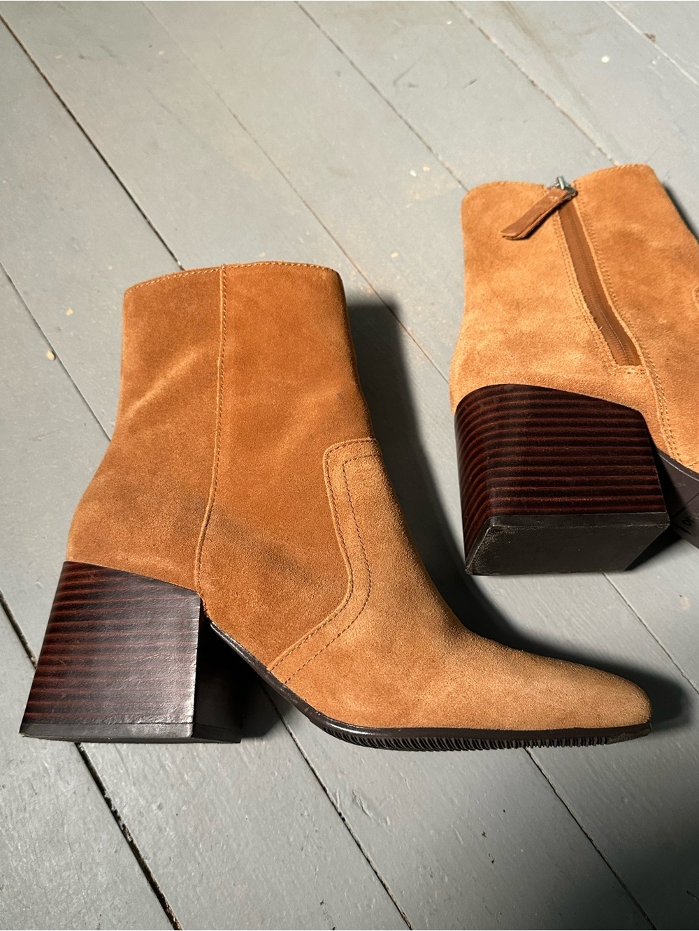 Blondo Tan Suede Ankle Booties with Block Heel Waterproof Leather - Picture 6 of 11